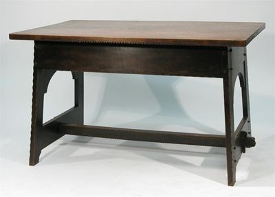 Appraisal: An oak rectangular table possibly Scandinavian with chiselled decoration pegged