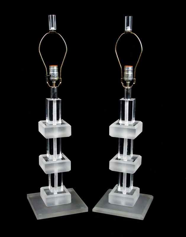 Appraisal: PAIR MID CENTURY STYLE LUCITE LAMPS One with beveled base