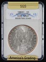 Appraisal: ONE GRADED CASED MORGAN SILVER DOLLAR Graded by SGS -O