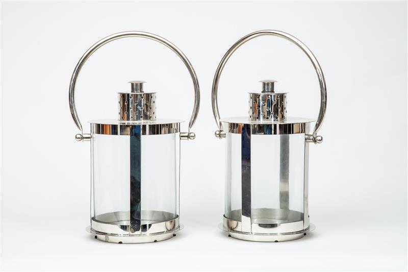 Appraisal: Pair of Hurricane Lanterns Chrome glass x x in Property