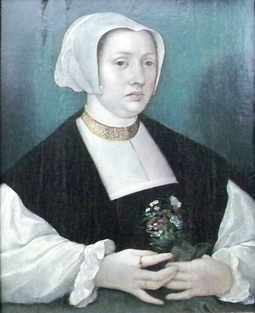 Appraisal: Flemish School th Century Lady in a White Cap Holding