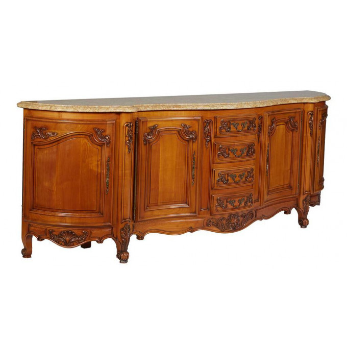 Appraisal: French Carved Cherry Marble Top Louis XV Style Bowfront Sideboard