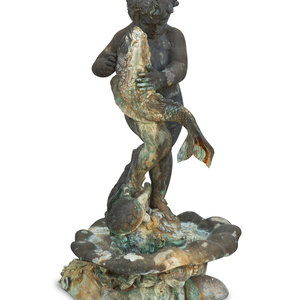 Appraisal: A Bronze Fountain of a Young Boy with Fish EARLY