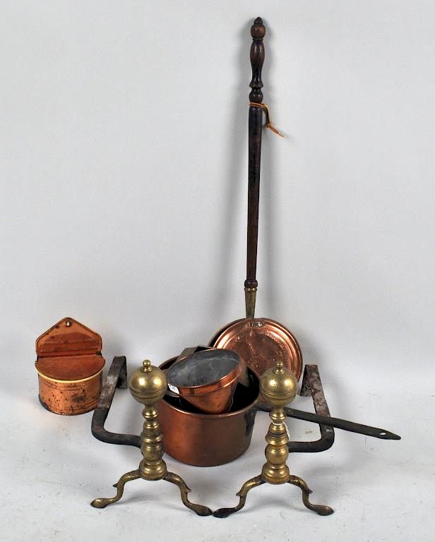 Appraisal: Estate Group Antique Copper Brass Metalwares comprising a pair of