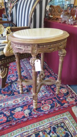 Appraisal: French Style Marble Top Side Table oval gold finish carved