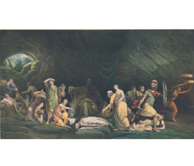 Appraisal: Hand colored lithograph based on Court of Death classical painting