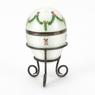 Appraisal: Vintage Italian Guilloche Enamel and Silver Egg Box on Stand