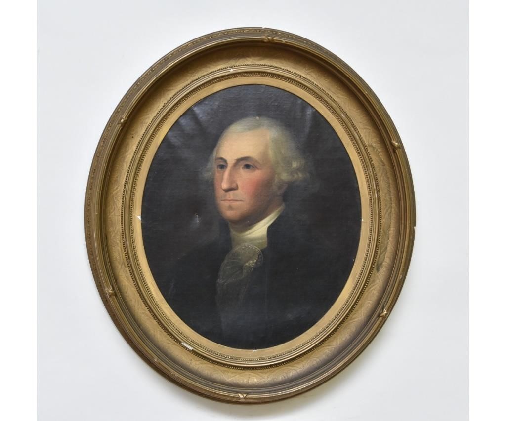 Appraisal: Fine oil on canvas oval portrait of George Washington in