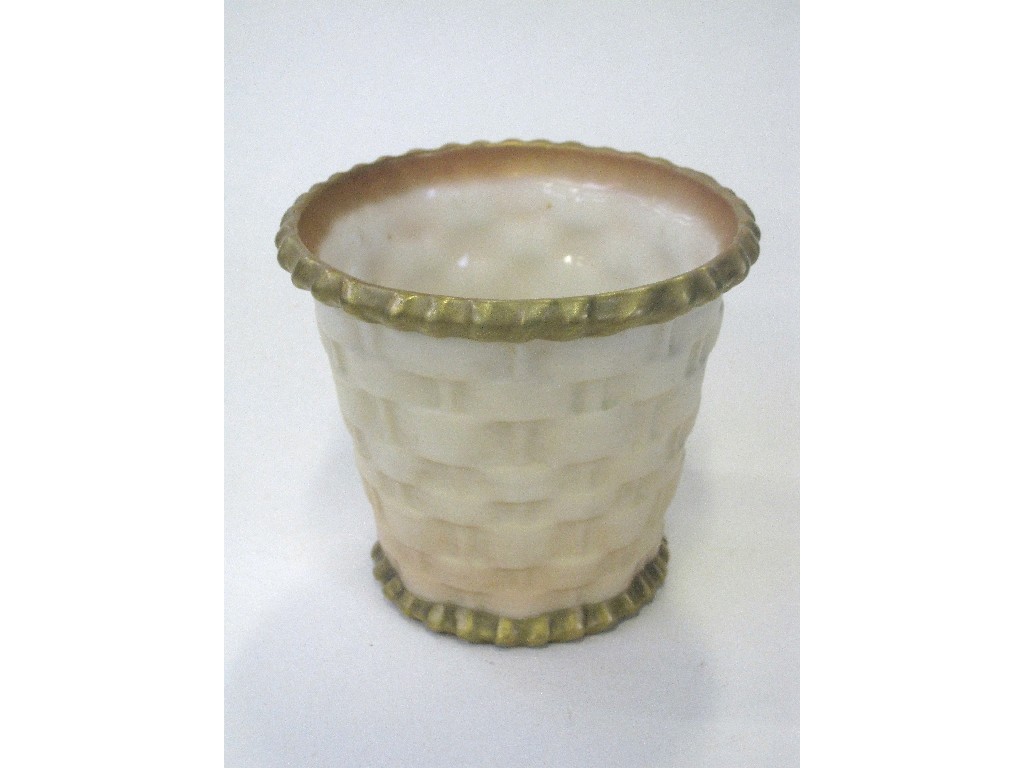 Appraisal: Royal Worcester blush basket weave cache pot