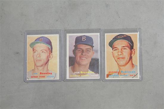 Appraisal: THREE TOPPS ROOKIE BASEBALL CARDS Don Drysdale Brooks Robinson and