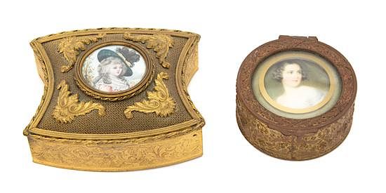 Appraisal: Two French Gilt Metal Boxes Width of largest x depth