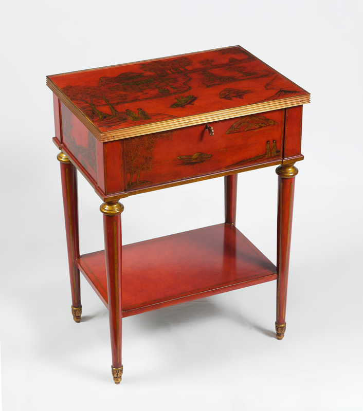 Appraisal: MAITLAND SMITH CHINOISERIE DECORATED SIDE TABLE Red ground with gold