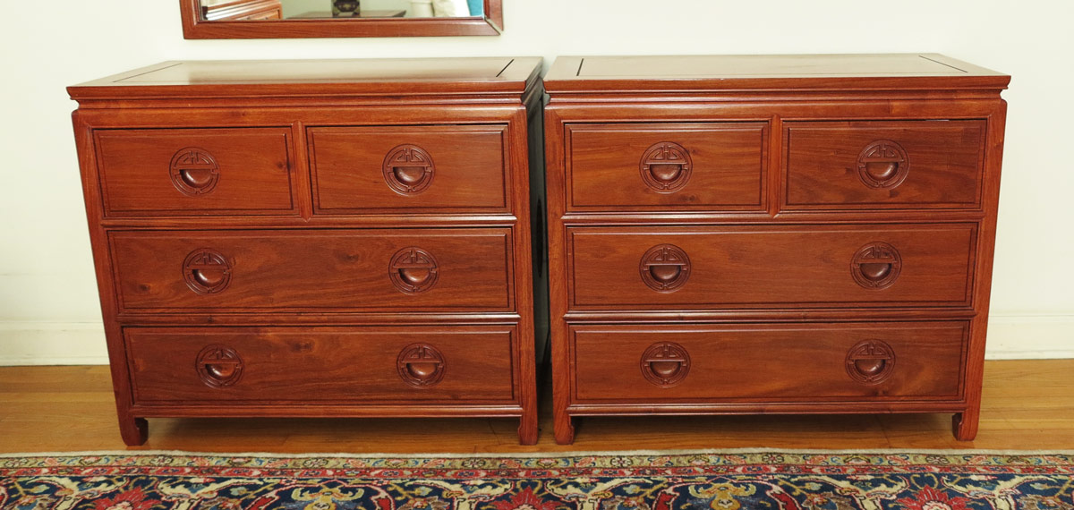 Appraisal: PAIR CHINESE CHESTS Matching pair each with half drawers over