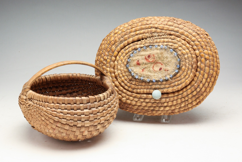 Appraisal: TWO AMERICAN BASKETS Early th century Woven splint buttocks basket