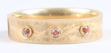 Appraisal: KY hinged bangle three reverse painted crystal bubbles with fox