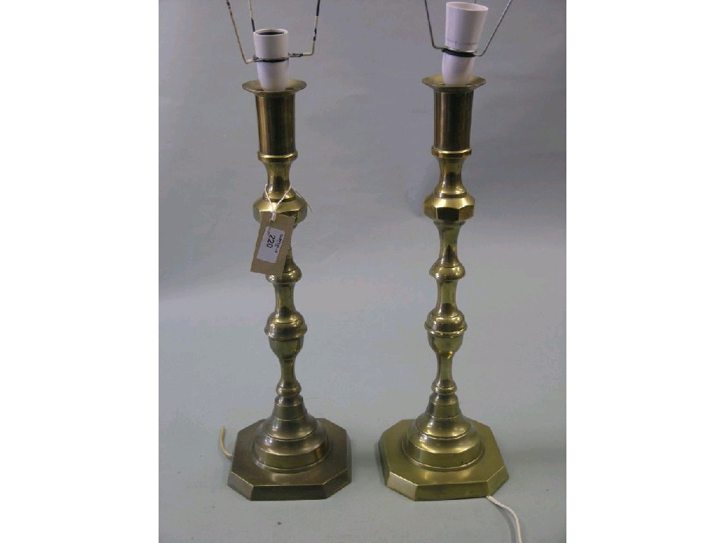 Appraisal: A pair of Victorian style brass candlesticks table lamps in