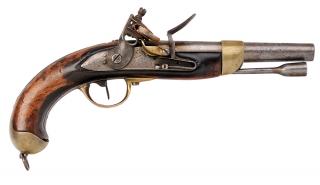 Appraisal: French Flintlock Pistol approximately cal brass mounted hallmarked M and