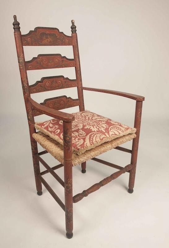 Appraisal: Painted Ladder back Armchair Painted ladder back side chair with