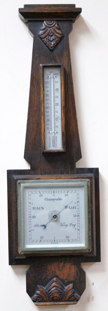 Appraisal: A 's oak cased two dial barometer with cm wide