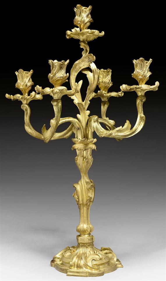 Appraisal: LARGE CANDELABRA Louis XV style France late th century Matte