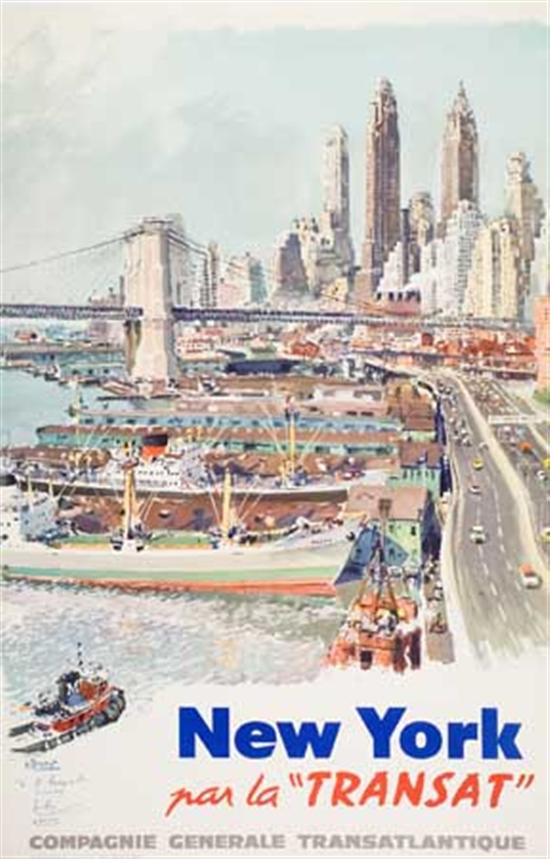 Appraisal: FRENCH LINE New York par la Transat Color lithographed poster