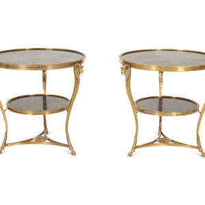 Appraisal: A Pair of Gilt Metal and Black Marble Two Tier