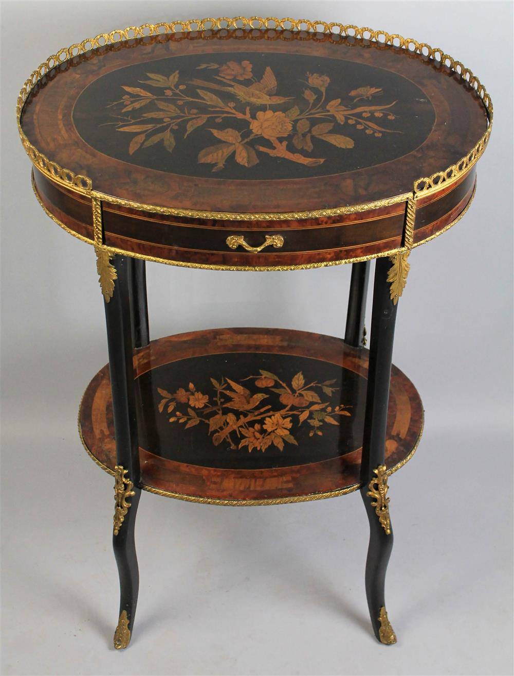 Appraisal: LOUIS XV STYLE MARQUETRY AND GILT MOUNTED CIRCULAR TABLE the