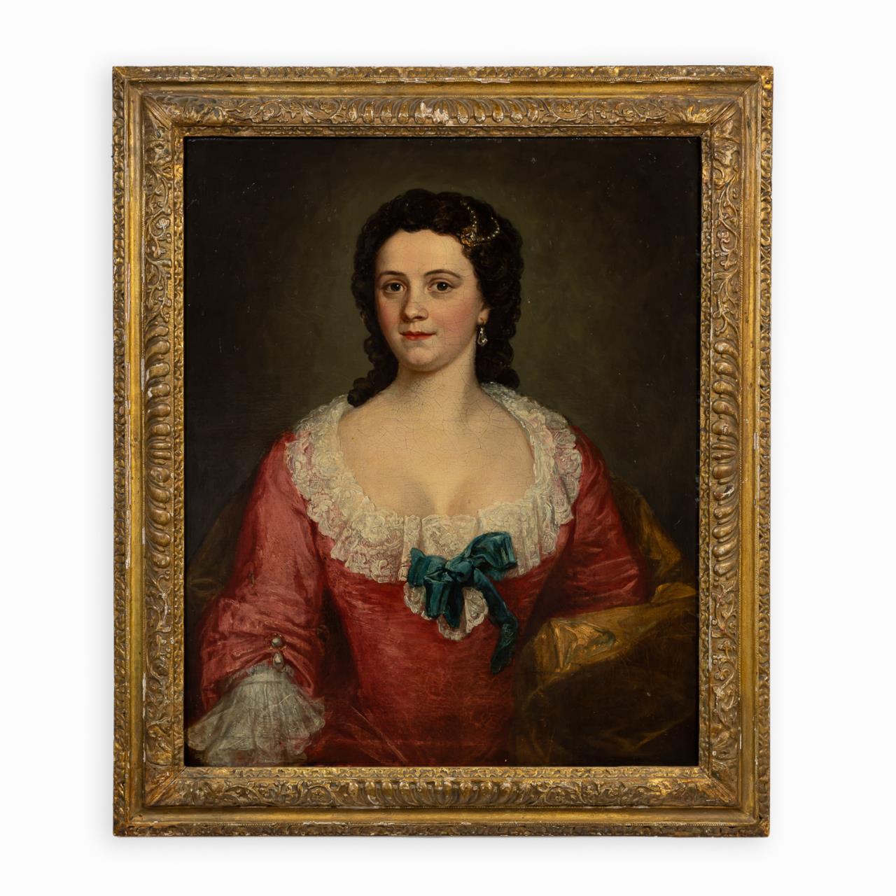 Appraisal: TH C LADY WITH BLUE BOW OIL ON CANVAS PORTRAIT