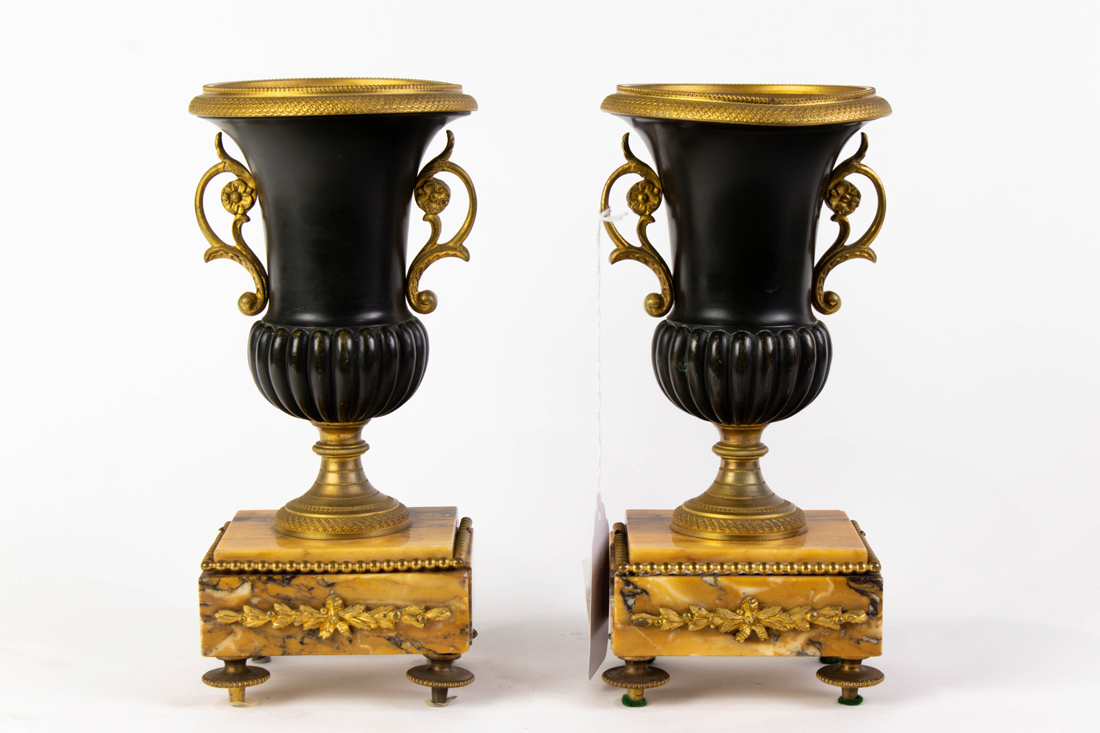 Appraisal: Pair of Louis Philippe gilt patinated bronze and siena marble