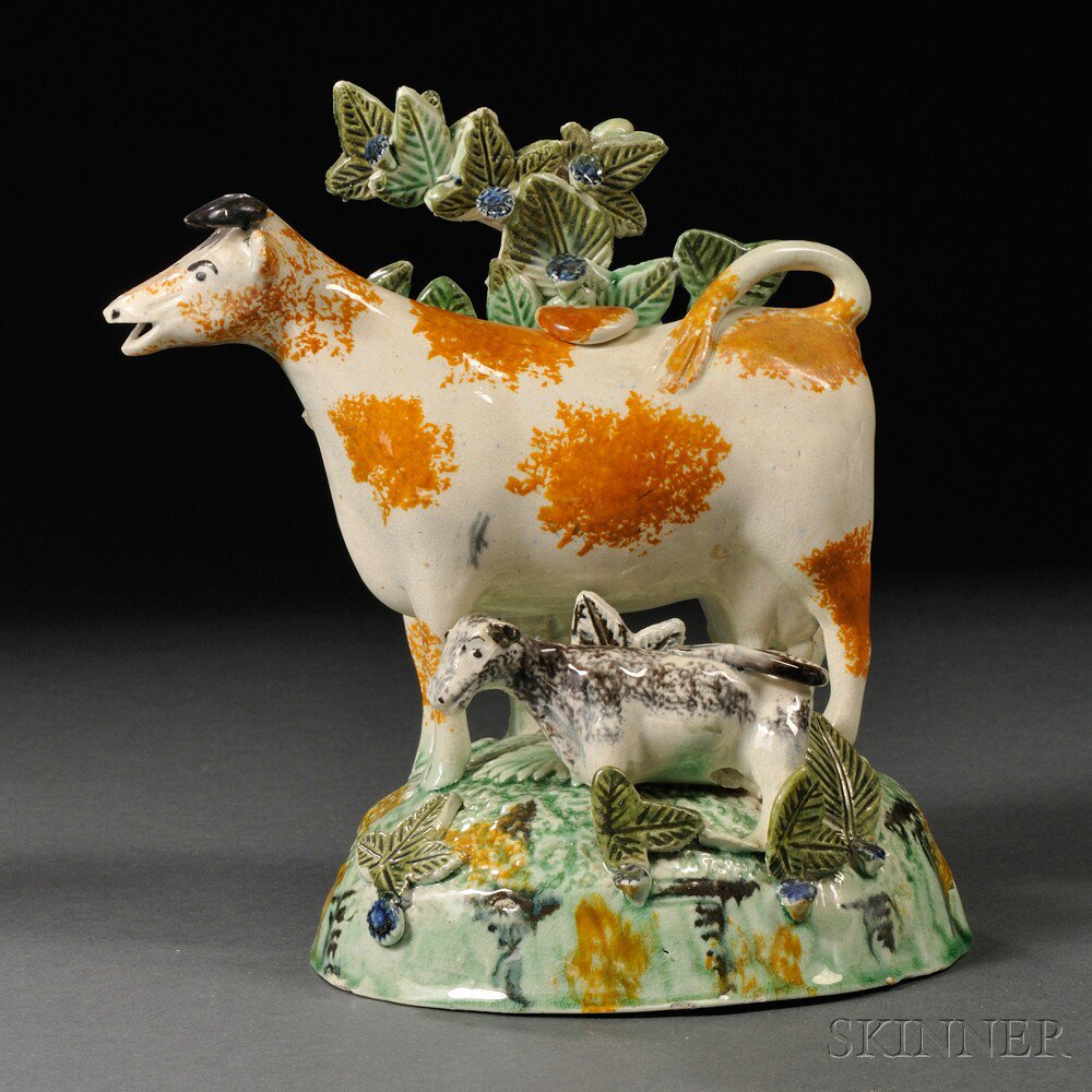 Appraisal: Staffordshire Earthenware Bocage Cow Creamer Group England c the standing