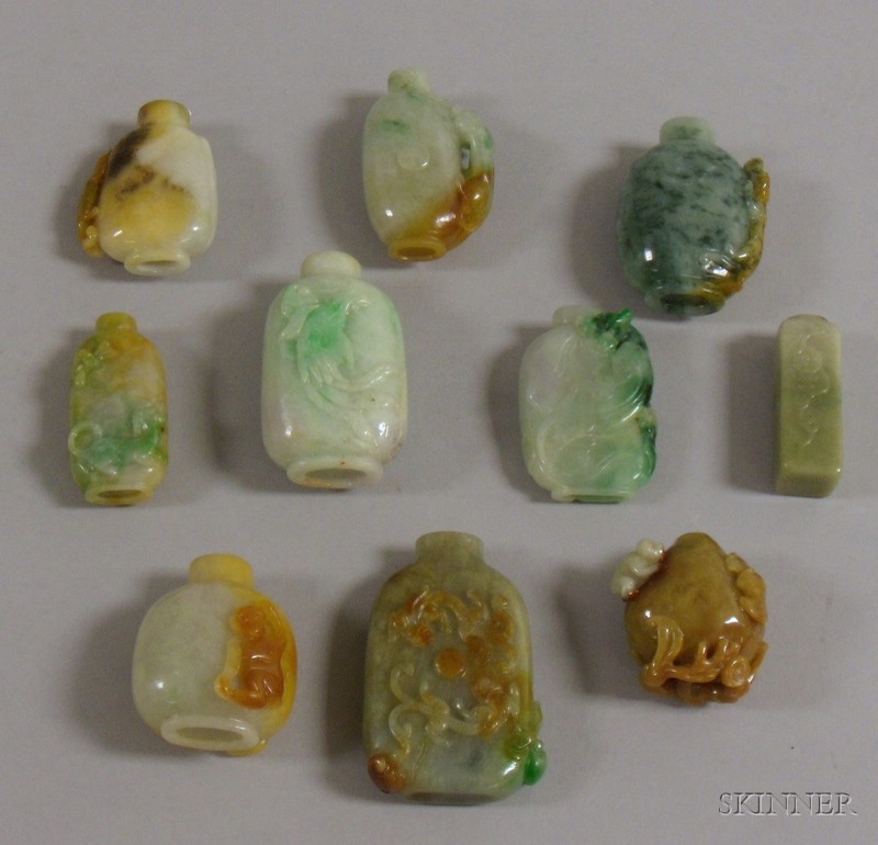 Appraisal: Ten Carved Jade Snuff Bottles in various forms including light