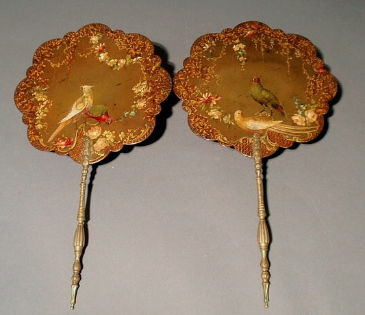 Appraisal: Pair of Victorian fans lacquered and with paint decoration of