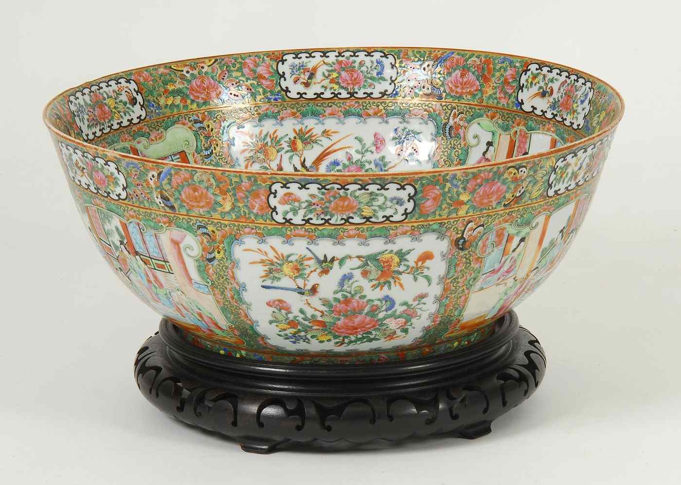 Appraisal: LARGE CHINESE EXPORT ROSE MEDALLION PORCELAIN PUNCH BOWLCirca On wooden