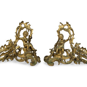 Appraisal: A Pair of Louis XV Style Gilt Bronze Chenets th