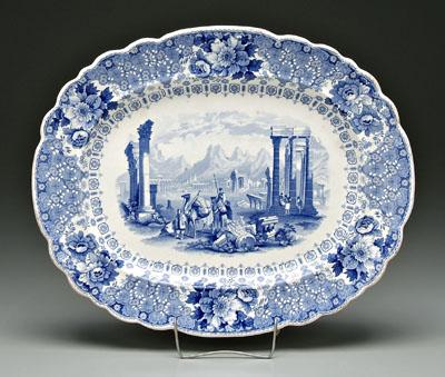 Appraisal: Blue transfer platter classical scene with camels and ancient ruins