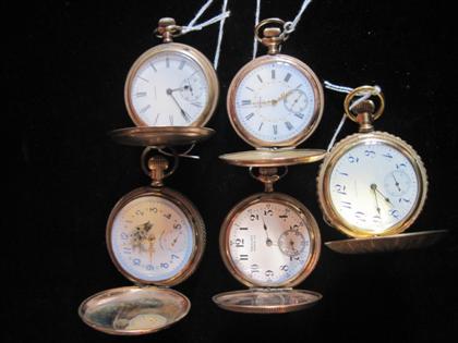 Appraisal: Five yellow gold filled hunting case pocket watches th th