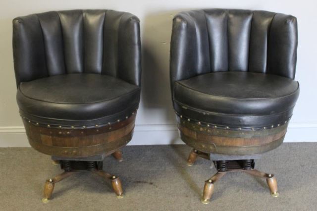 Appraisal: Pair of Vintage Upholstered Barrel Chairs From a Lake George