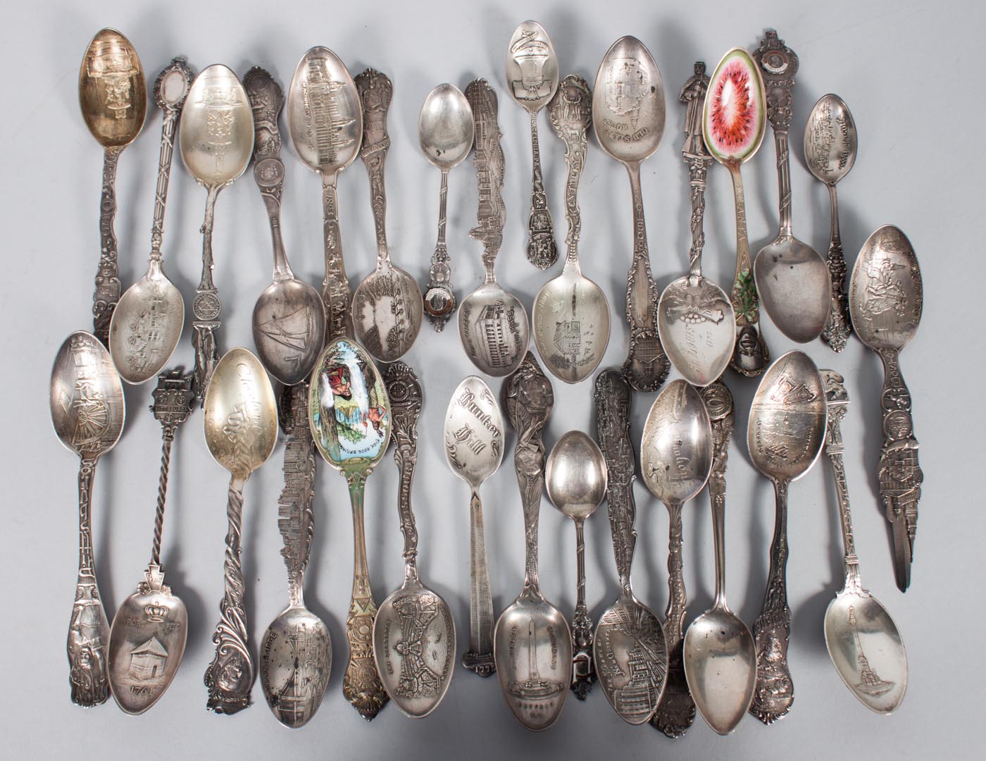 Appraisal: Assortment of sterling silver souvenir spoons of US points of