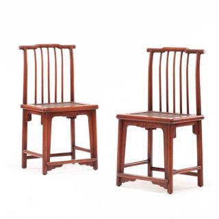 Appraisal: A Pair of Chinese Red Lacquered Spindle Back Chairs early