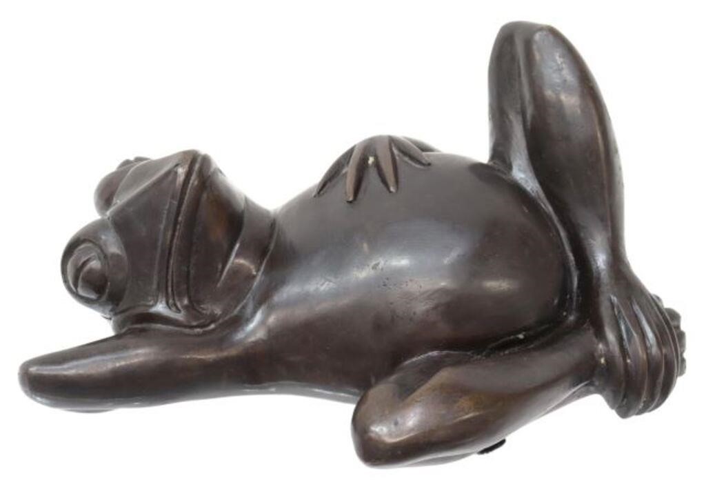 Appraisal: Patinated bronze sculpture Relaxing Frog Maitland-Smith remnants of foil label