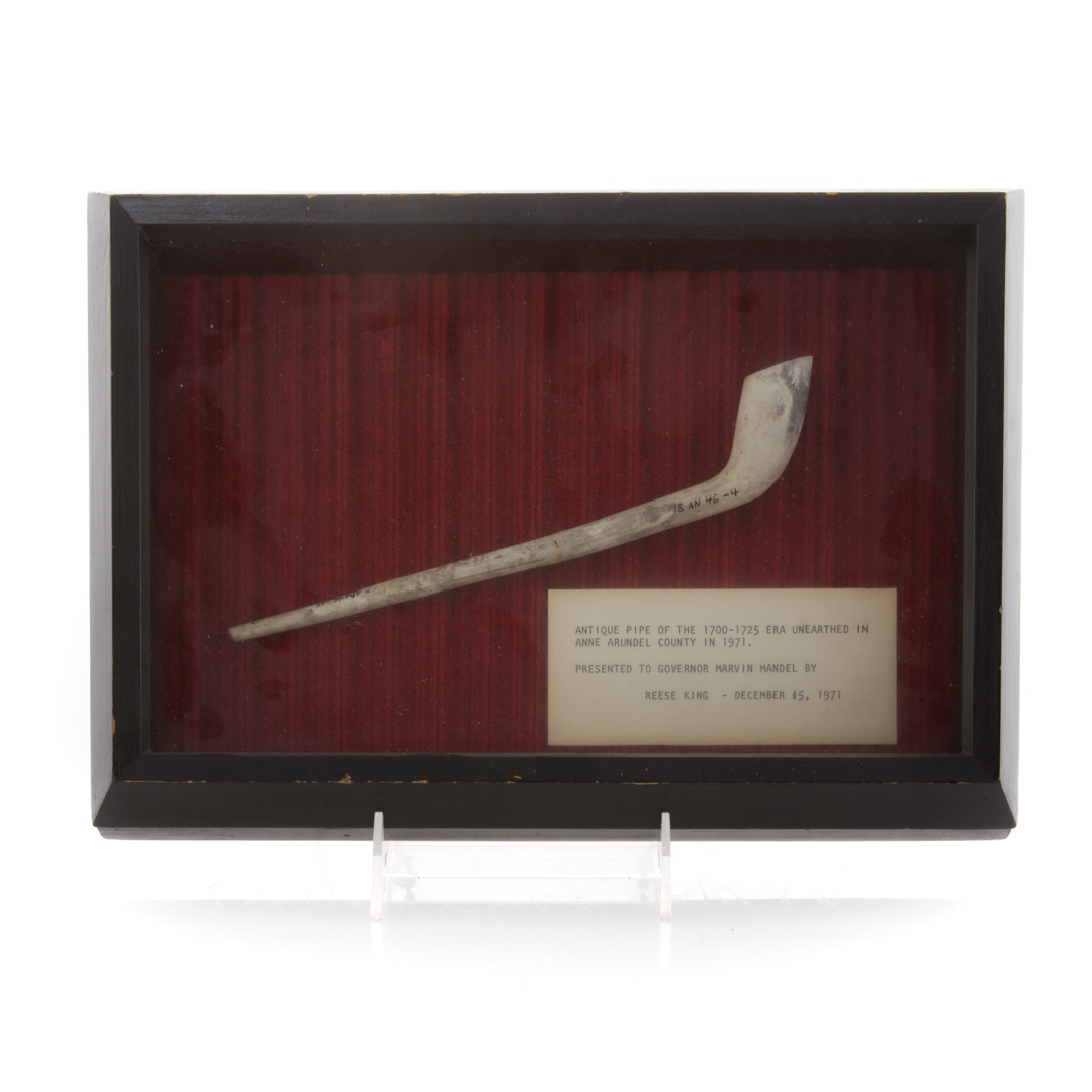 Appraisal: Colonial clay pipe in shadowbox display first quarter- th century