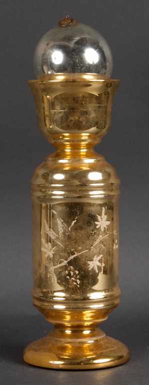 Appraisal: Gold mercury glass vase with silvered glass kugel Estimate -