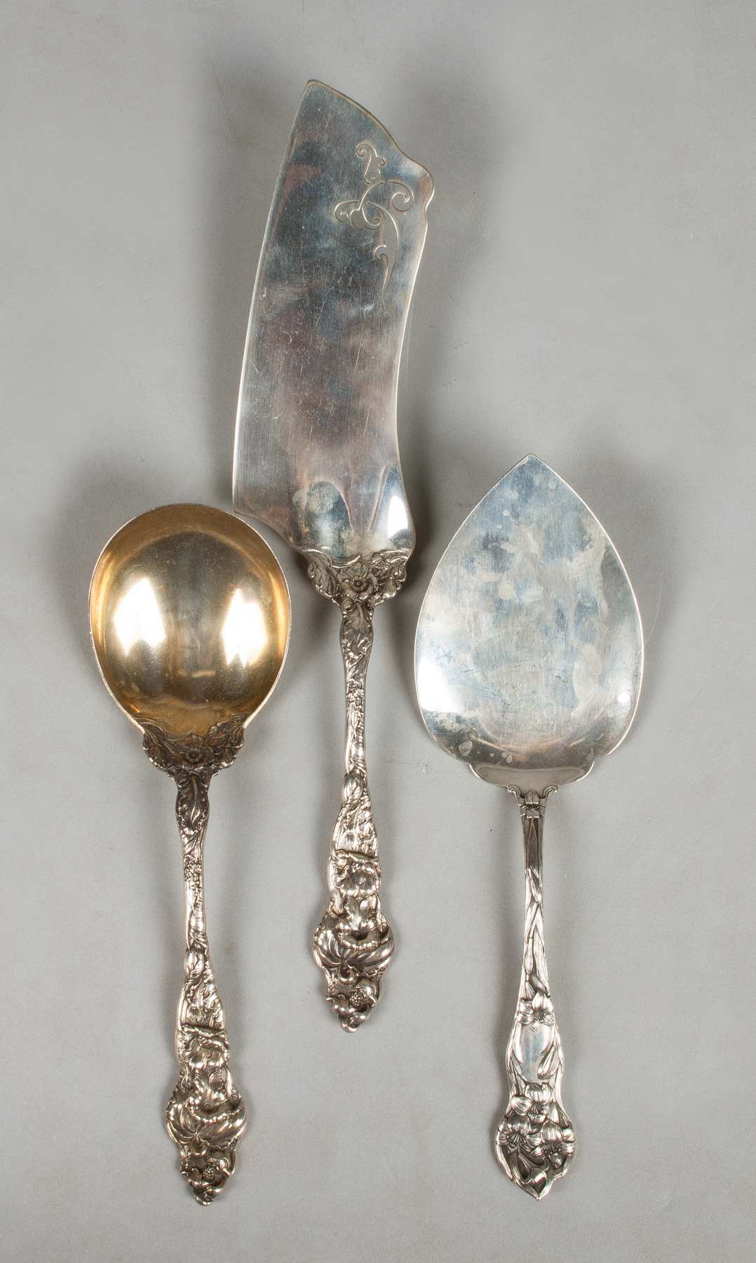 Appraisal: Three Sterling Silver Serving Pieces Reed Barton spoon server Unknown