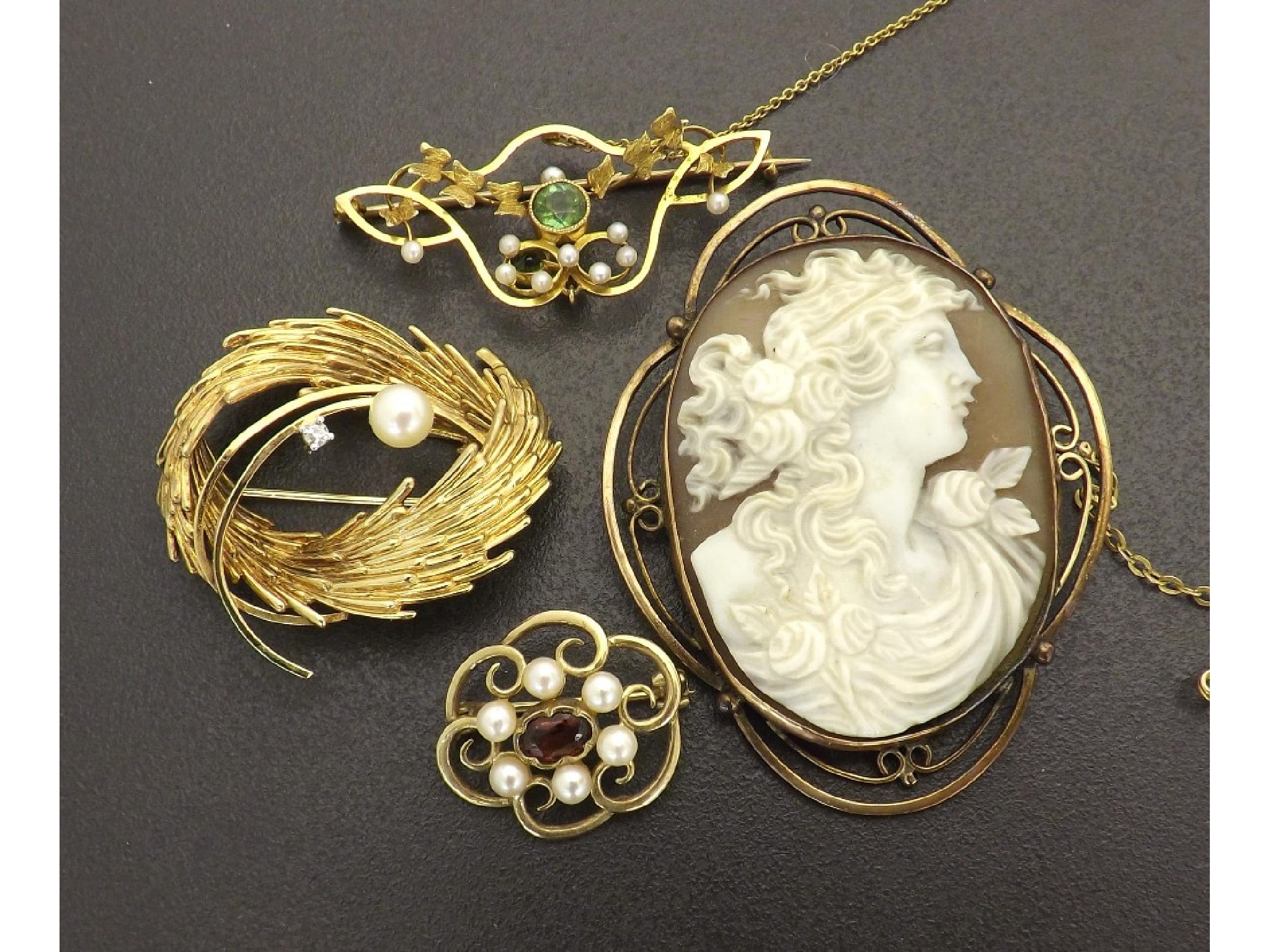 Appraisal: ct mounted cameo brooch and three other gold stone set