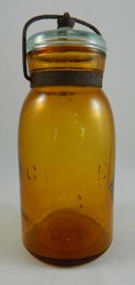 Appraisal: Fruit jar Fruit jar- 'Globe' quart yellow amber Ground lip