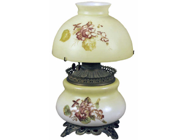 Appraisal: Hand painted kerosene hurricane parlor lamp electrified Estimate -