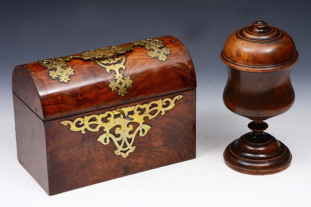 Appraisal: A VICTORIAN WALNUT AND BRASS BOUND CORRESPONDENCE BOX with dome