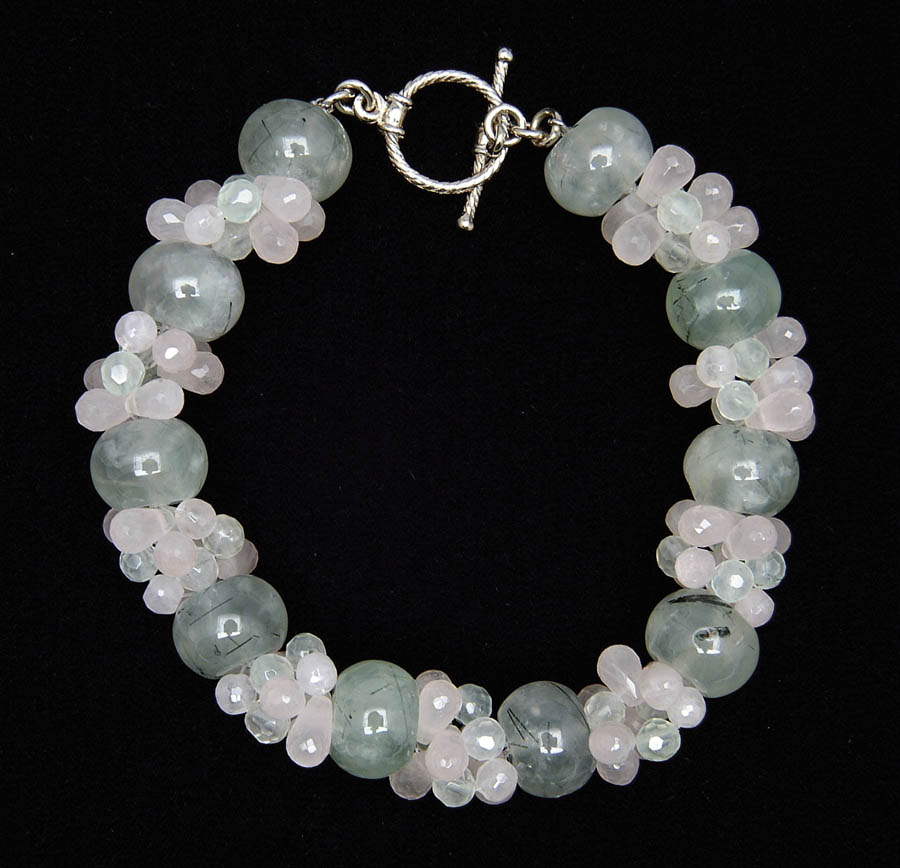 Appraisal: PREHNITE AND ROSE QUARTZ BRACELET Lovely bead bracelet has large