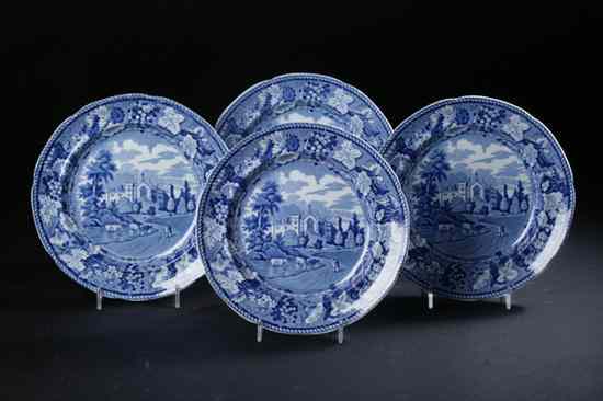 Appraisal: FOUR HERTFORDSHIRE ''CASHIOBURY'' BLUE AND WHITE TRANSFERWARE PLATES Circa -