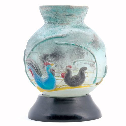 Appraisal: CENEDESE 'Scavo' glass bulbous vase with applied polychrome decoration depicting